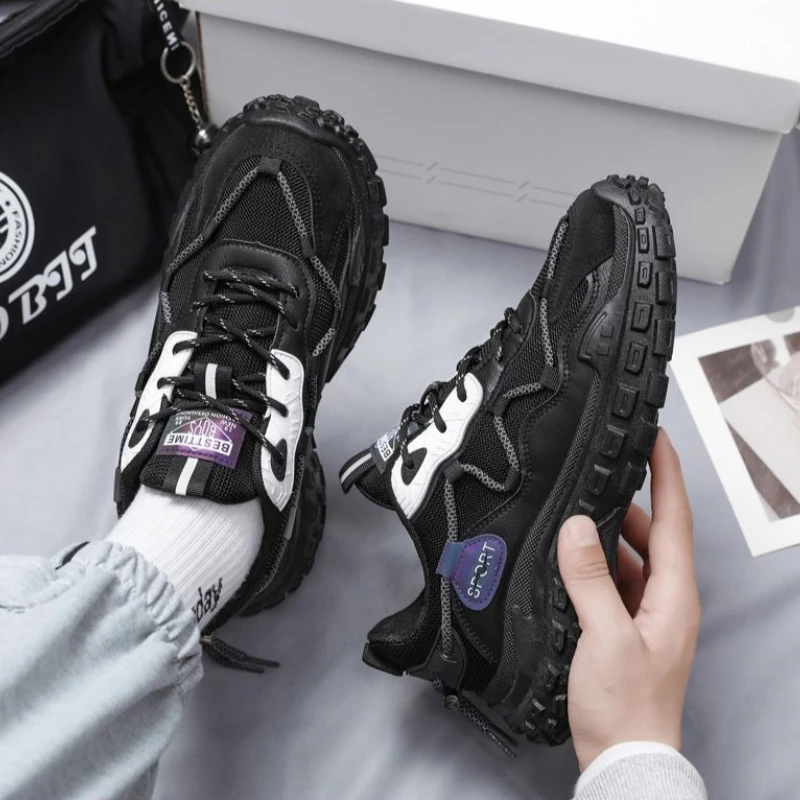 Men Spring Tire Bottom Thick Sole Dad Shoes Height Increase Trendy Running Casual Sports Sneakers 2026 New