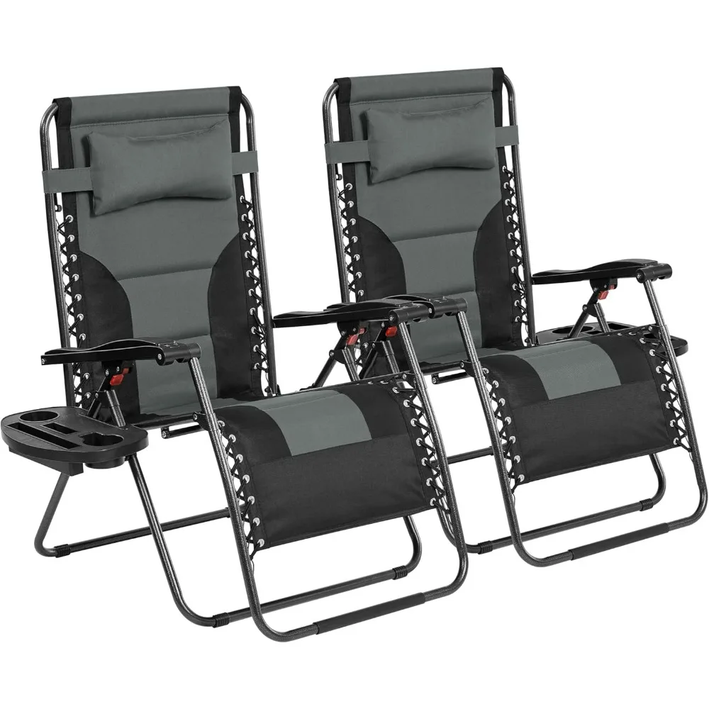

Set of 2 Full Padded Zero Gravity Chair, Folding Lounger Adjustable Anti Gravity Recliner W/Carry Strap, Side Cup Tray, Pillow