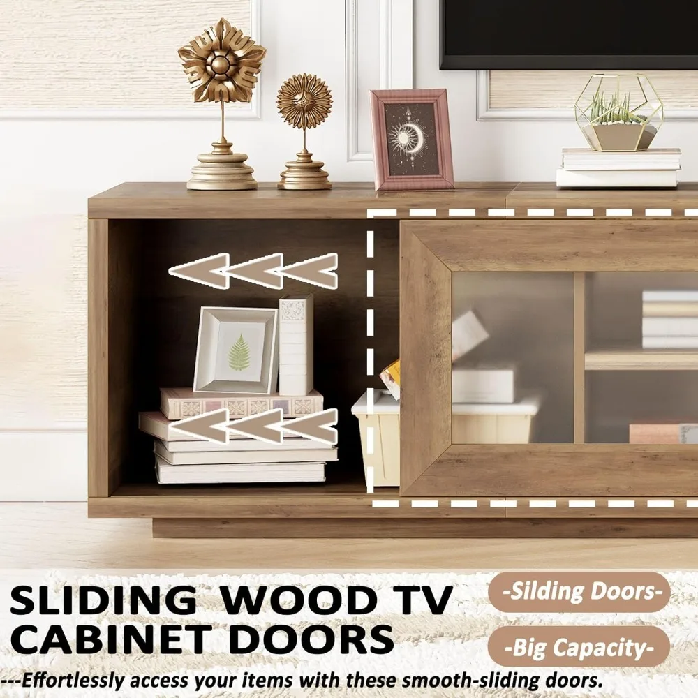 70-дюймовая подставка под телевизор для 75, развлекательный центр с раздвижными дверцами и шкафом для хранения под телевизор, современная медиа-консоль под телевизор, дерево