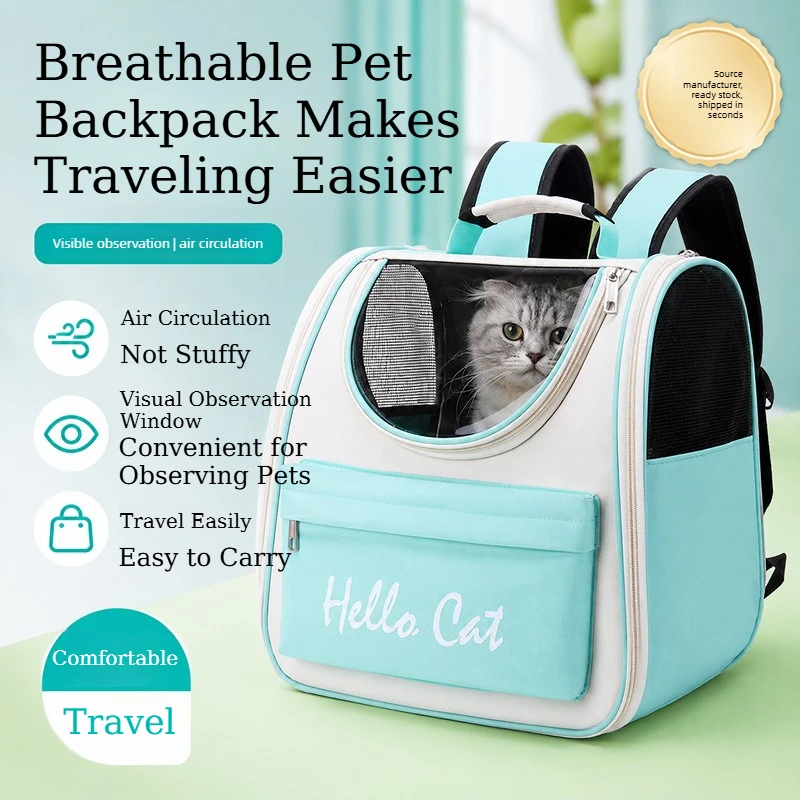 Large Capacity Cat Carrier Bag Breathable Mesh Cat Backpack with Clear Visual Window Portable Foldable Dogs Cats Travel Backpack