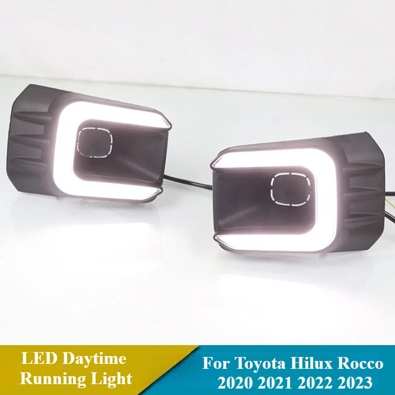 Car LED Daytime Running Light Yellow Dynamic Turn Signal DRL 12V Daylight Fog Lamp Modified For Toyota Hilux 2020 2021 2022 2023 - view 4