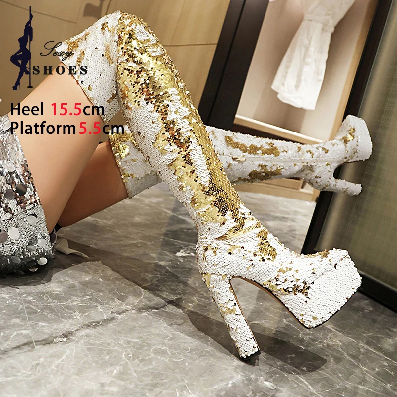 Sexy Thigh High Boots Ladies Pointed Toe High Heels 2023 New Autumn Winter Platform Long Boots Over-the-knee Shoes Women Size 43