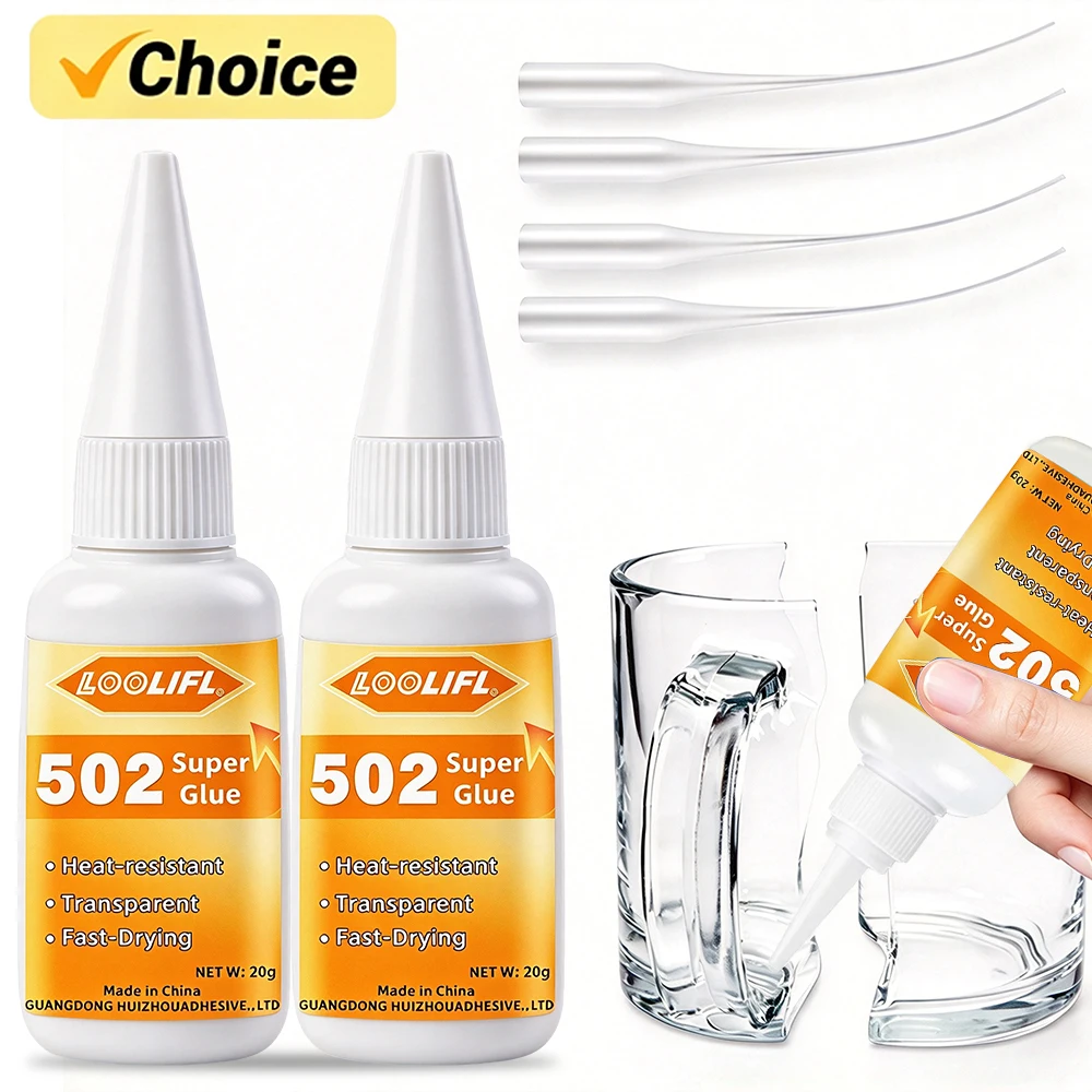 LOOLIFL 502 SuperGlue Fast Drying Transparent Heat Resistant Instant Cyanoacrylate Adhesive with  for Plastic Metal Glass Repair