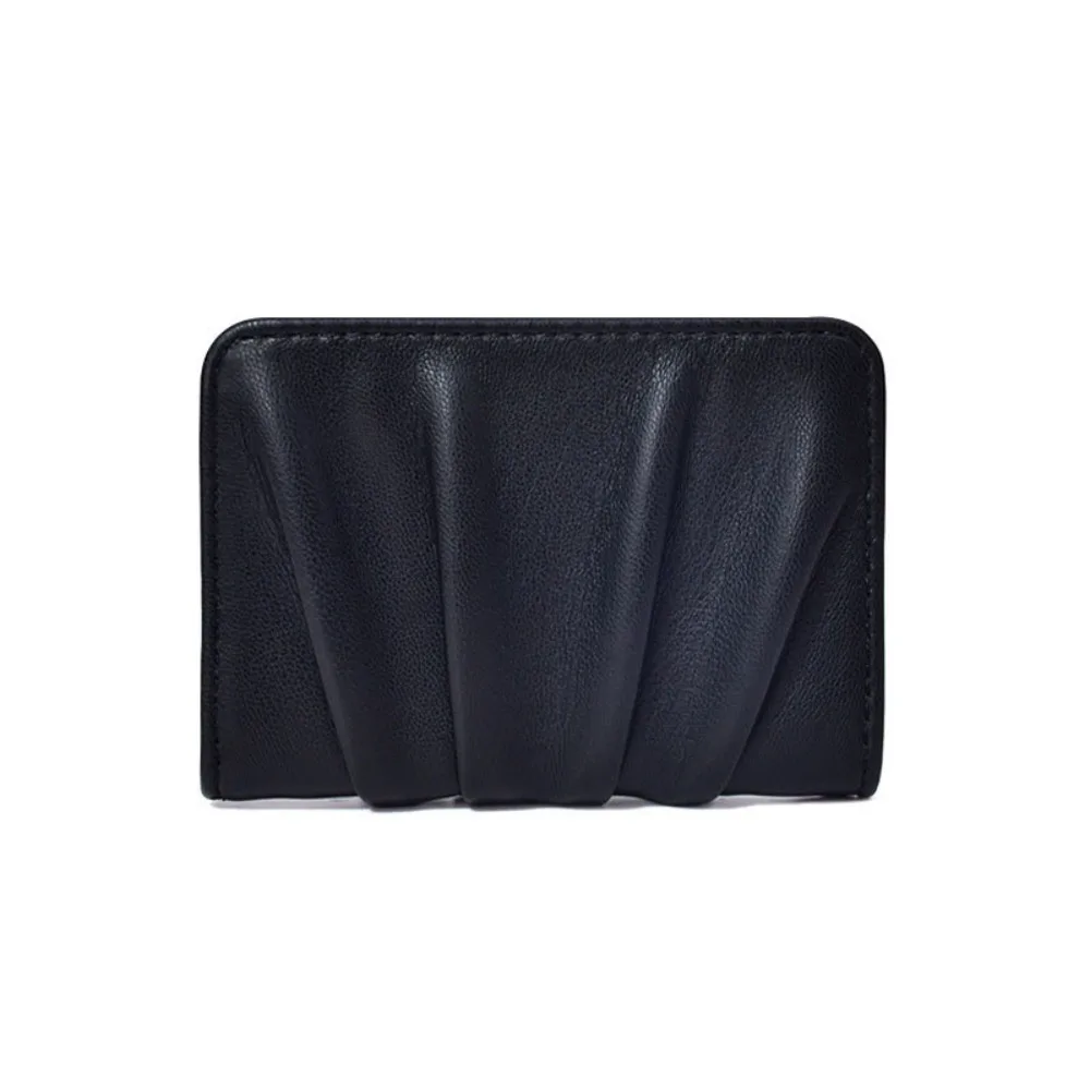 Water-proof PU Leather Mini Short Wallet Pleated Foldable Women Card Holder Large Capacity Multifunctional Two Fold Wallet Lady