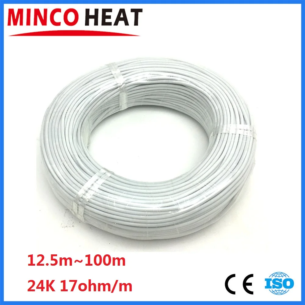 MINCO HEAT 24K 17Ohm/m 12.5 to 100m Infrared Silicone Rubber Floor Heating Cables 3mm Outer Diameter Warm Floor Wire