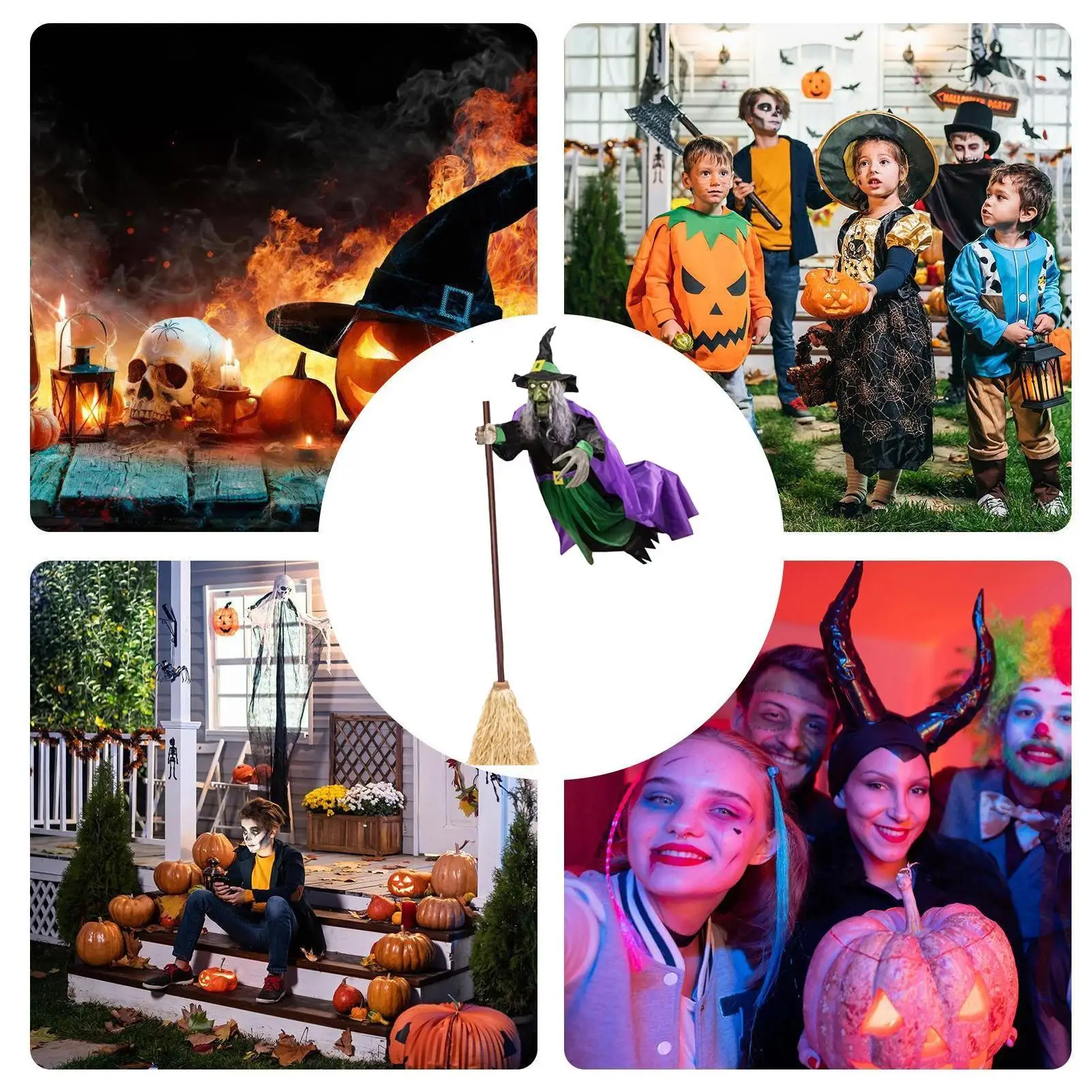 تحلق الساحرة الديكور مع أصوات وأضواء مخيفة تجهيزات حفلة الهالوين هالوين تحلق مكنسة الساحرة الدعامة في الهواء الطلق حديقة ساحة ديكور #2