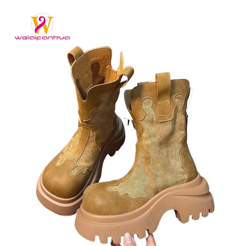 

Women's Boots 2025 New Style Thick-soled Shoes, Height-increasing Ankle Boots, Women's High Heels, Women's Ankle Boots Cowboy