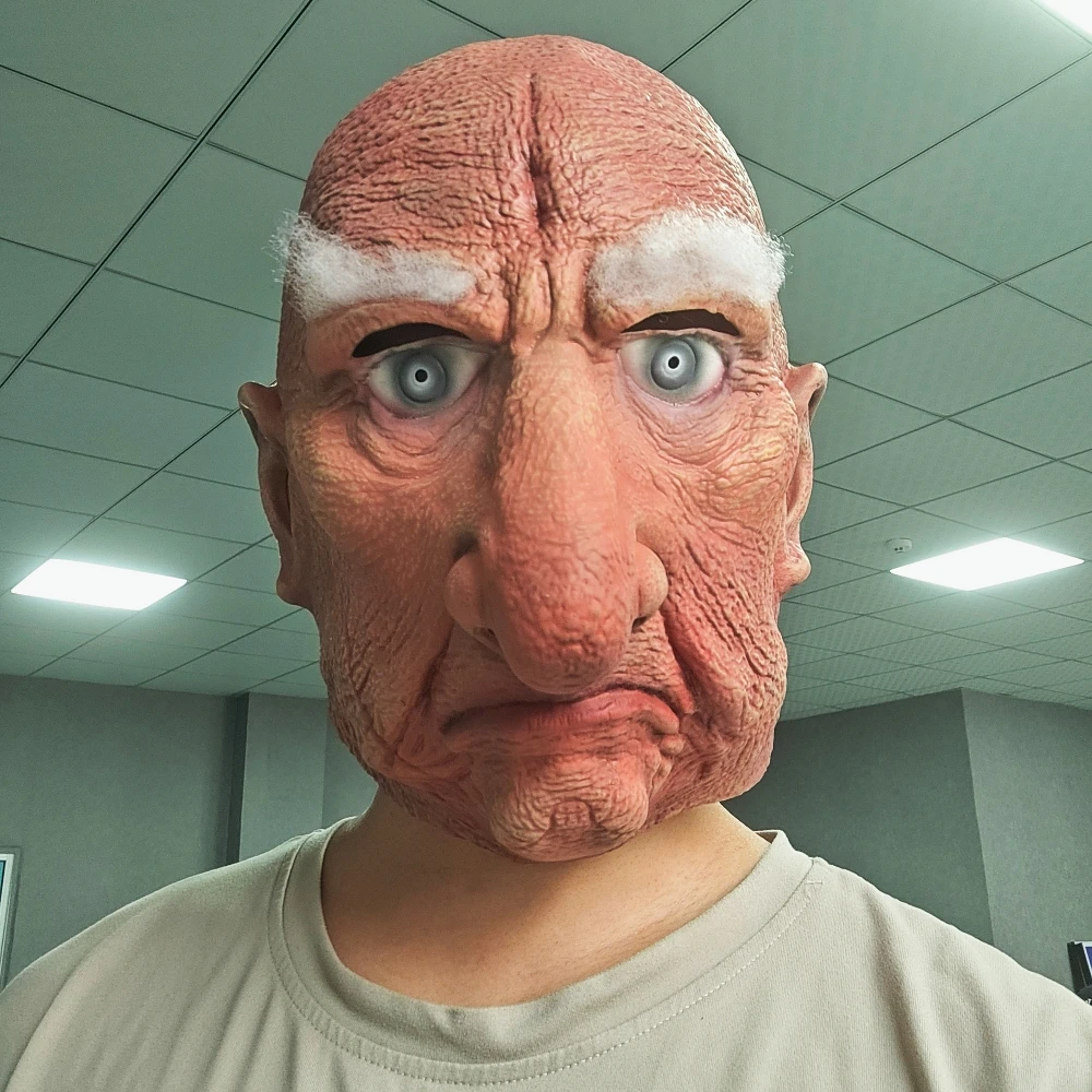 الرعب الأحمر الوجه الرجل العجوز قناع واقعية التجاعيد اللاتكس كامل رئيس تأثيري غطاء رأس للحفلات تحت عنوان المزحة هالوين عيد الميلاد