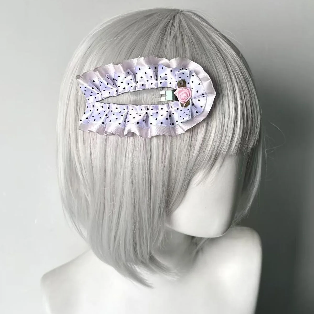Sweet Y2K Hime Gyaru Spicy Girl Polka Dot Lace Ruffle Retro Bow Hair Clip Alternative Subculture BB Hairpin Barrettes