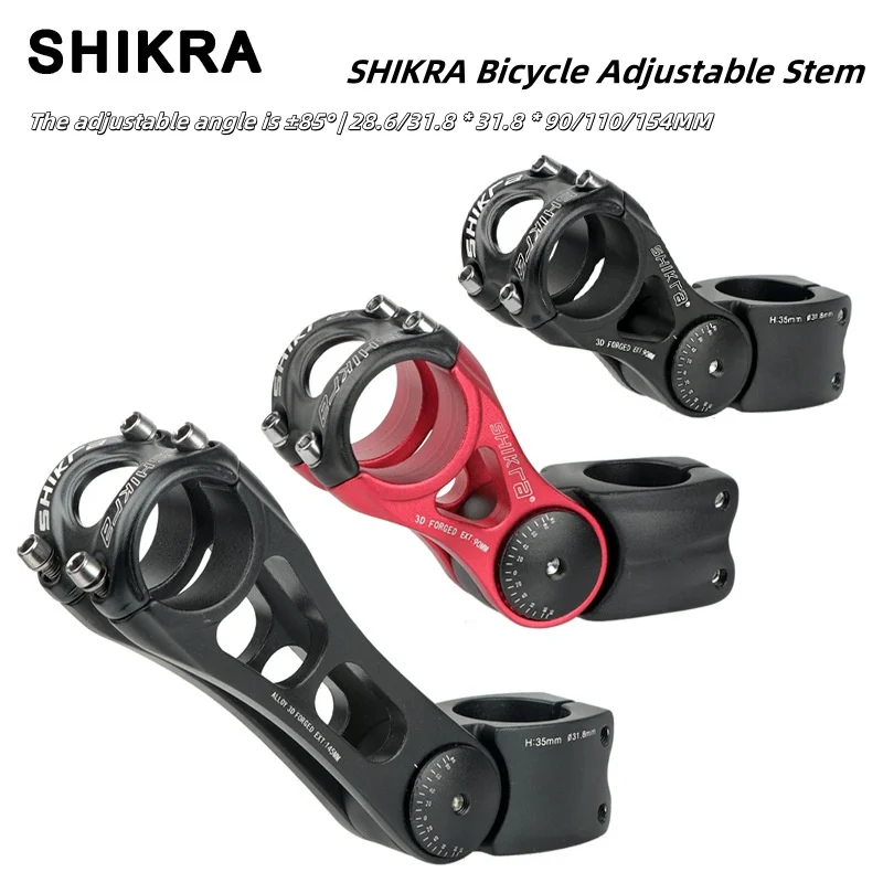 SHIKRA 28.6 * 31.8mm Adjustable Bicycle Stem Aluminum Alloy MTB/Road Bike Handlebar Riser 90/110/145mm S-DK01 (Black/Red)