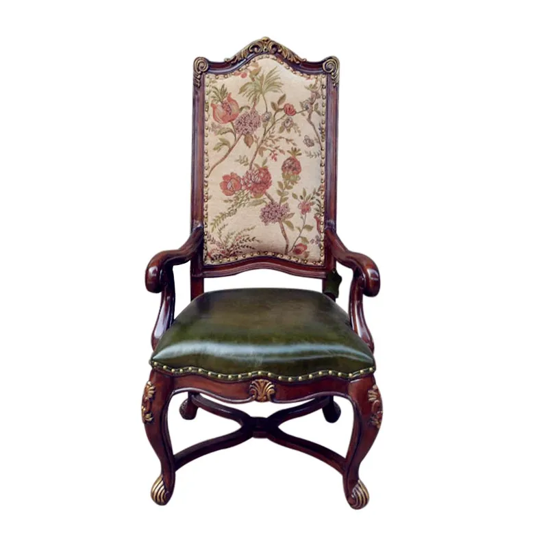 Solid wood armrest dining chair office chair high back fabric chair