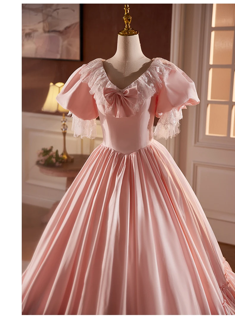 luxury pink lace ruffled carnival ball gown cosplay venice medieval dress Renaissance gown queen Victoria Belle Ball