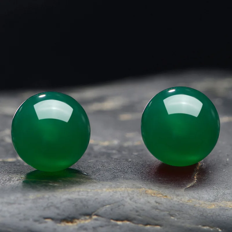 Natural Gemstone Green Jade Earrings Ball Ear Studs Women Fine Jewelry Genuine Myanmar Jadeite Burma Red Jade Round Bead Earring