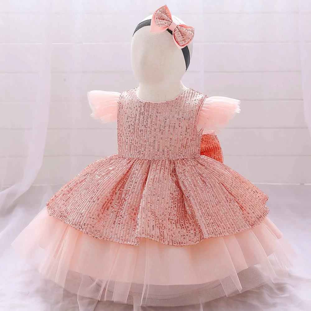 Christmas Sequin Cake Double Baby Girl Dress 1 Year Birthday Newborn Party Wedding Vestidos Kids Christening Toddler Clothes