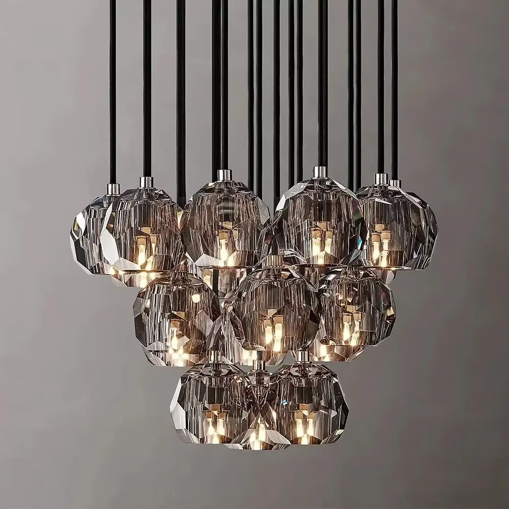 2026 NEW Smoke Gray Round Chandelier Cluster Chandelier Modern LED Bedroom Ceiling Pendant Lamp Crystal Chandelier Living Room