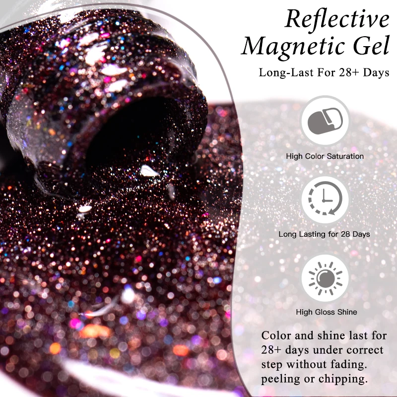 ยาทาเล็บเจลแม่เหล็กสีไวน์แดงแบบสะท้อนแสง กลิตเตอร์วิบวับ กึ่งถาวร ล้างออกได้ด้วยน้ำยาล้างเล็บ ยูวีเจล วานิช อุปกรณ์ทำเล็บ