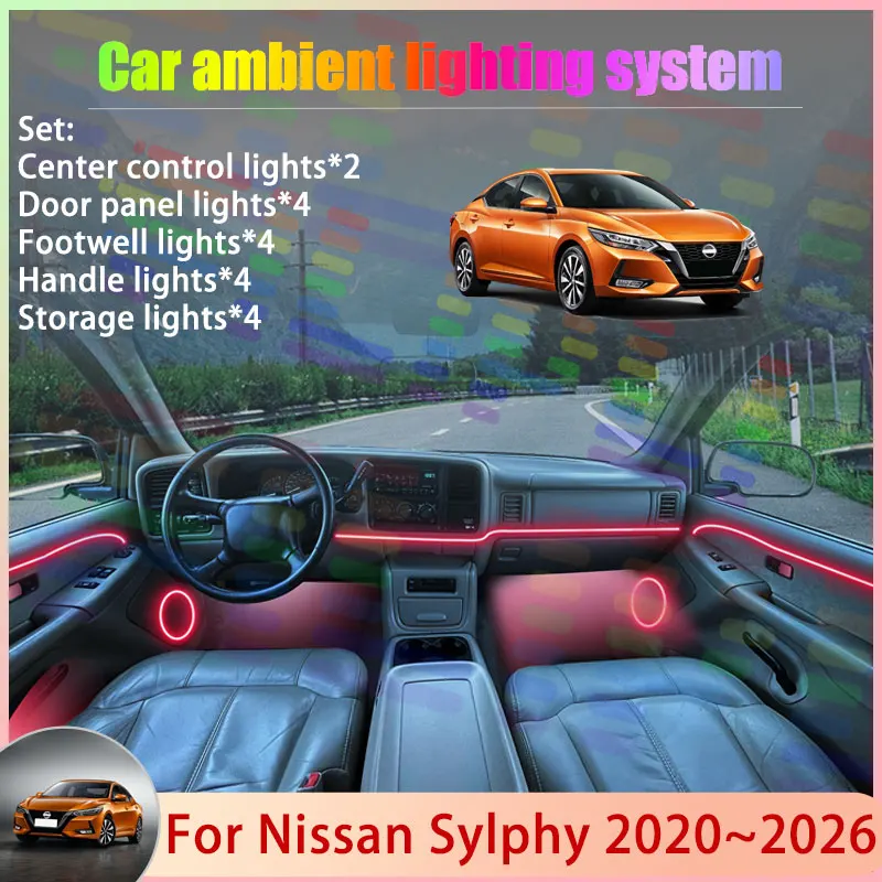 

For Nissan Sylphy 2020~2026 2021 B18 Sentra MK8 2/18 in 1 Car Atmosphere Light Lamp RGB Shade Ensemble Streamer Atmosphere Set