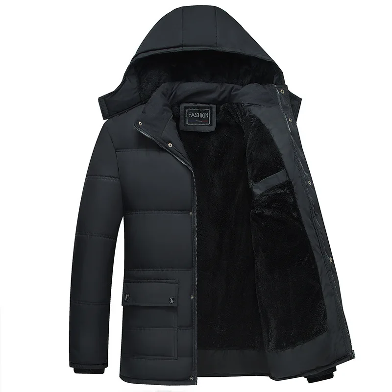 Parkas forradas de forro polar para hombre, chaqueta gruesa y cálida impermeable, abrigo de manga larga, ropa de abrigo negra, Top suelto informal con bolsillo, invierno, 2023