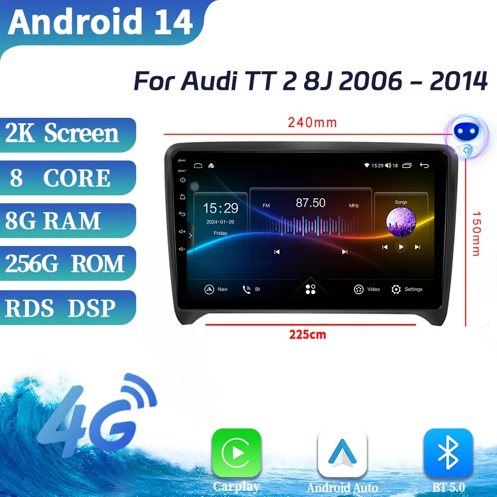 

Android OS For Audi TT 2 8J 2006-2014 Car Radio Wireless Apple Carplay Stereo 4G WIFI GPS Bluetooth Touch Screen Stereo System