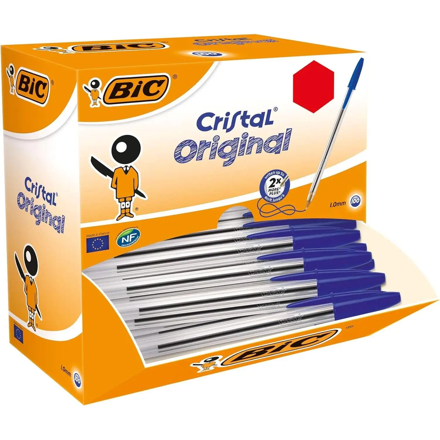 BIC Cristal Bolígrafos, Original, Óptimo para material escolar Punta Media, Material Oficina y Papelaria, 10/50 Bolis