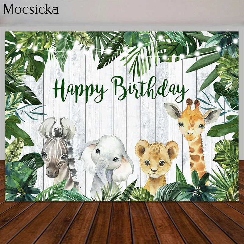 Jungle Safari Theme Birthday Party Backdrop Woodland Green Leaves Baby Shower Photography Background Cake Table  Decor Banner