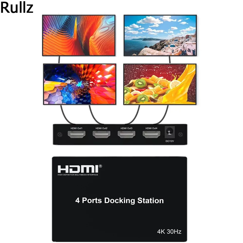 4K 4 채널 HDMI 도킹 스테이션 컴퓨터 노트북 PC 화면 확장기 확장 지원 복사 모드 확장 모드 5 다른 이미지