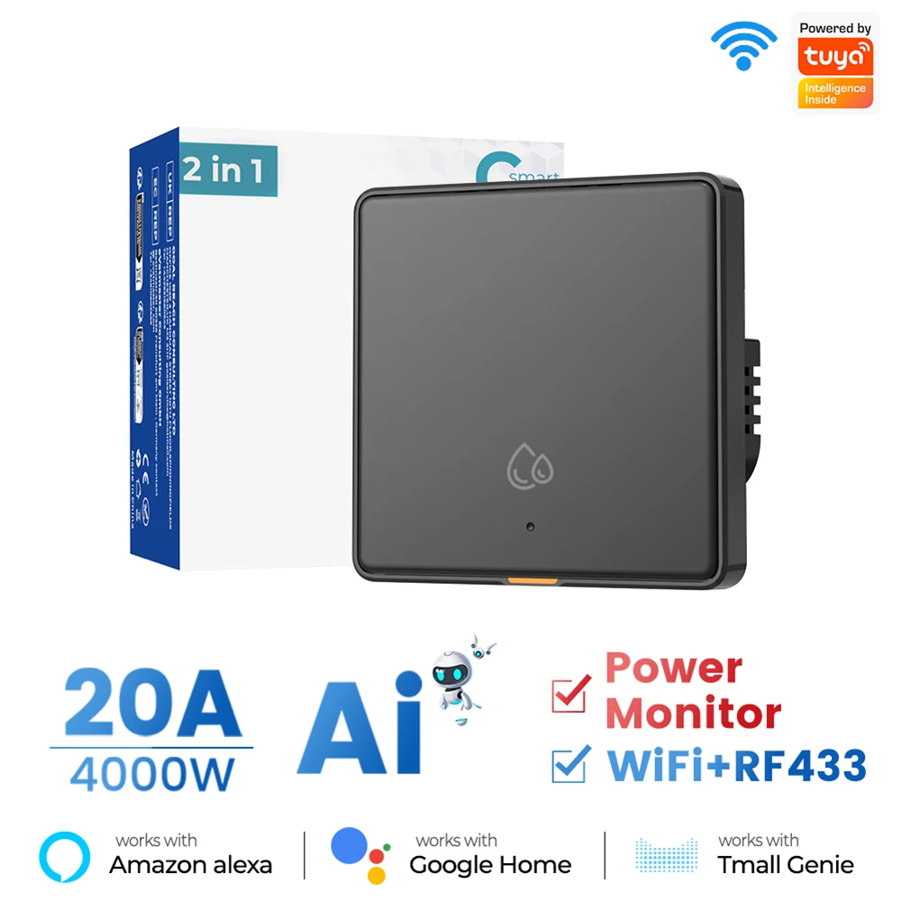 

20A 4000W Wi-Fi водонагреватель кнопочный таймер AI Assistant Tuya настенный переключатель монитор мощности работает с Alexa Google Home Smart Life