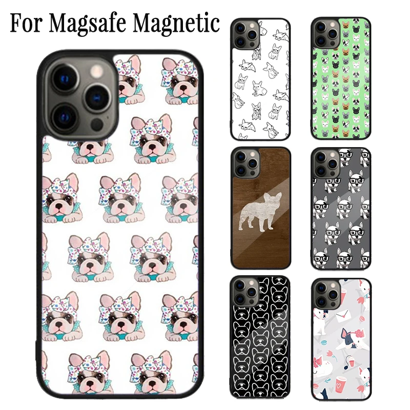 Dog French Bulldog Magnetic Phone Case Coque For iPhone 16 15 14 Plus 13 12 Mini 11 Pro Max Magsafe Wireless Charging Cover