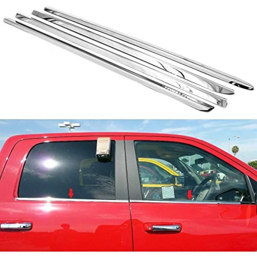 

Polished Stainless Steel Window Sills Trims For 2009-2018 Ram 1500 2500 3500 HD Crew Cab/Mega Cab Trim Set