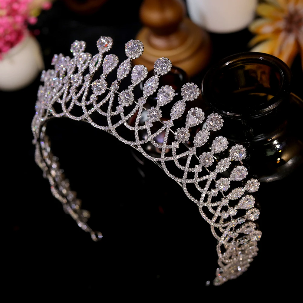 

Bridal Silver Color Cubic Zirconia Crystal Big Crown Luxury Headbands Diadem Queen Crown Princess Tiaras Wedding Hair Jewelry