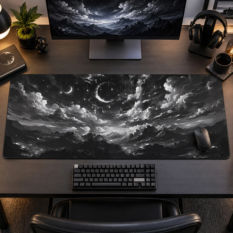 Mouse Pad Black White Moonlight Clouds Gaming printon demand HD Computer Home Mousepad XXL keyboard pad Non-Slip Carpet