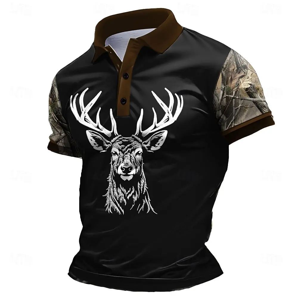3D Milu Deer Graphic Printed Y2k Short Sleeve Sweatshirt Fashion Polo Shirt Loose Men's Tops Casual Pullover Vintage Man Clothes