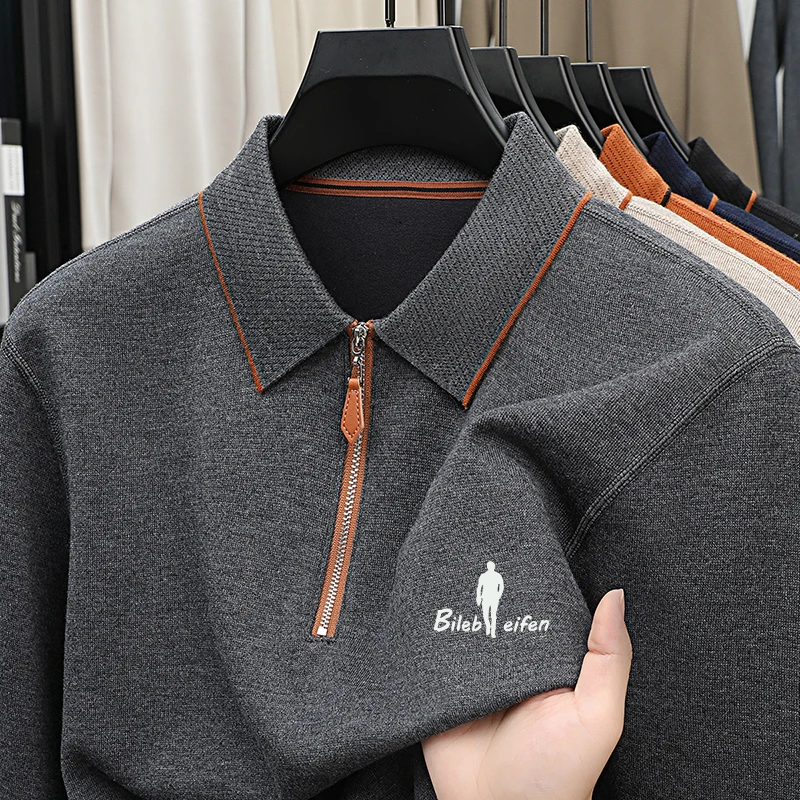 

Original Quality Men's Knitted Sweater Soft Comfortable Warm Print Lapel Hoodie Autumn Business Versatile Casual Trend Menswear