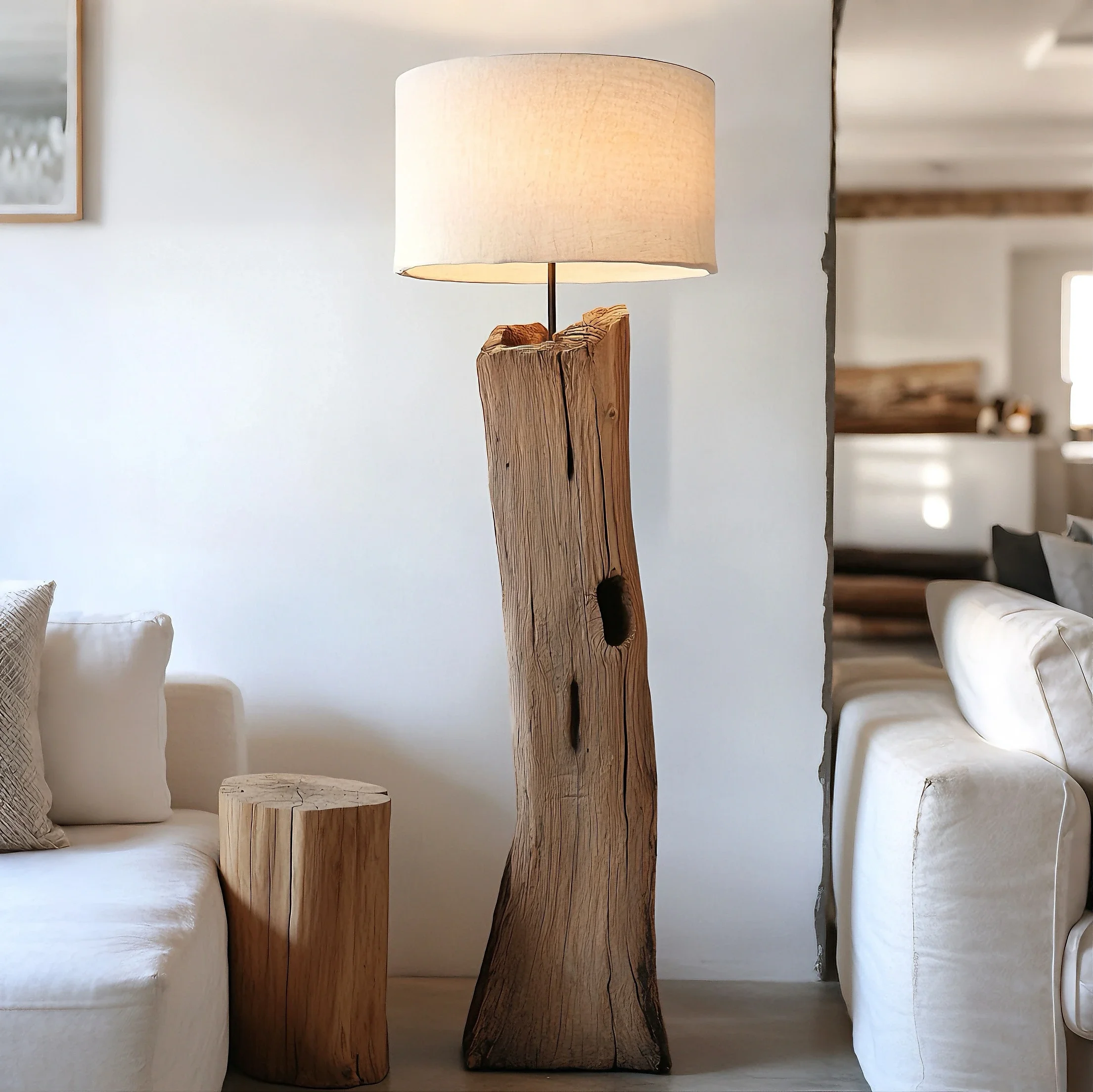 Wabi Sansi wind old wood floor lamp stand Chinese retro country bed and breakfast Nordic creative sofa lamp floor lamp