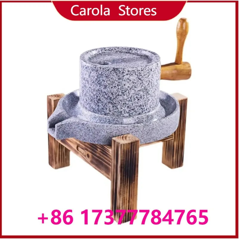 Hand Operated Granite Stone Grinder Mill With Wood Holder Multi-purpose Black Sesame Rice Soybean Powder Making Stone Mill