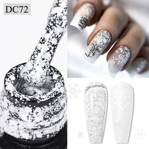Imagen 1 del producto Esmalte de uñas en Gel con lentejuelas y copos de nieve, 7ml, blanco lechoso, rosa, brillo, semipermanente, barniz en Gel artístico para manicura