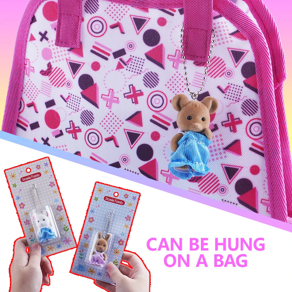 1-3 pezzi mini casa delle bambole coniglio scoiattolo elefante bambola animale con catena pendente può appendere zaino vestiti modello giocattolo regalo