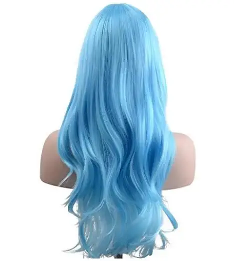 Peluca de disfraz de fiesta de Cosplay para mujer, pelo largo y ondulado grande, azul claro