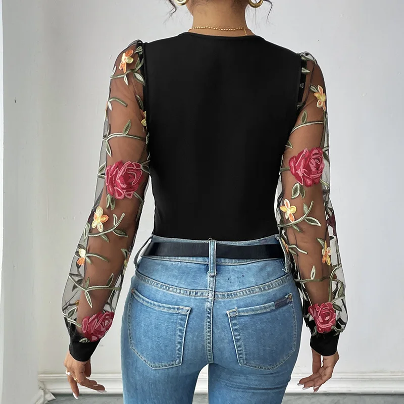 

Women's Long Sve Jumpsuit High Waist Street Sle Outerwear Embroidered Me Patchwork Suit Summer Collection
