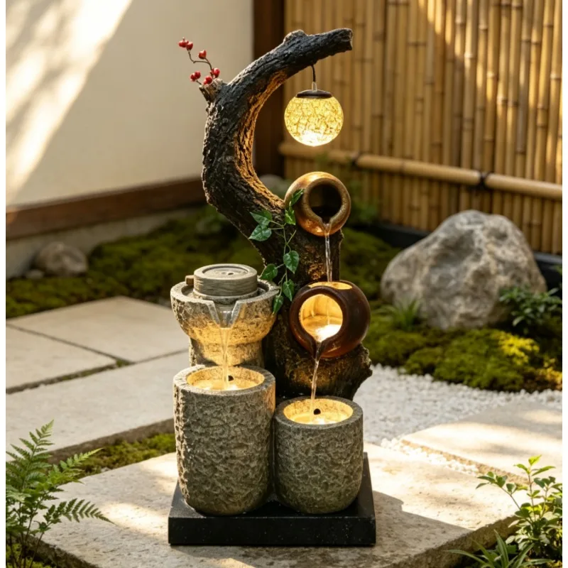 Stone Mill Cascading Water Landscape Ornament Indoor Balcony Living Room Chinese Style Scene Craft Furnishing Water Flow Decor