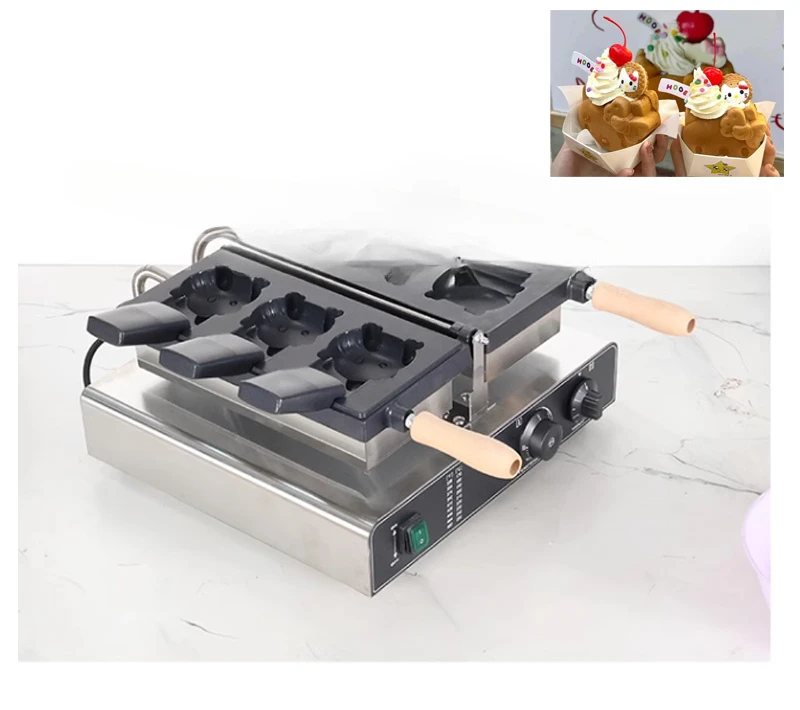 for 3pcs Taiyaki Machine Commercial Cat Shaped Waffle Maker Cute Cartoon Kitty Cat Waffle Making Machine