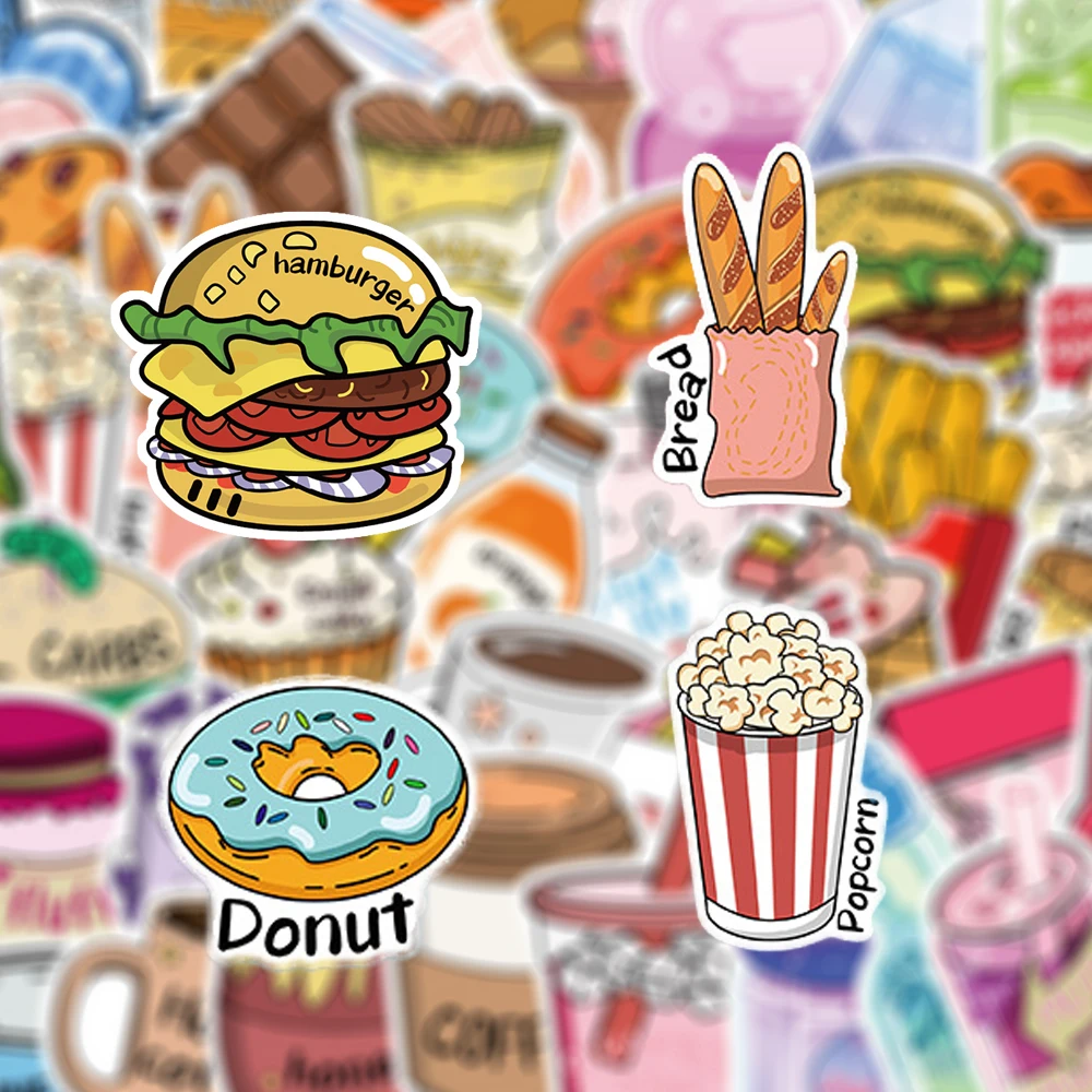 

10/30/50pcs Cartoon Snack Club Food Drink Stickers Beer Donut Cookie Graffiti Decals Fridge Phone Luggage Sticker Decoration Toy