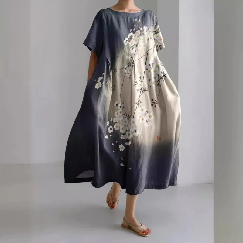 Été femmes robe à manches courtes 2025 mode décontracté imprimé fleuri fête robe d'été plage Mini robes Sexy dames t-shirt robe