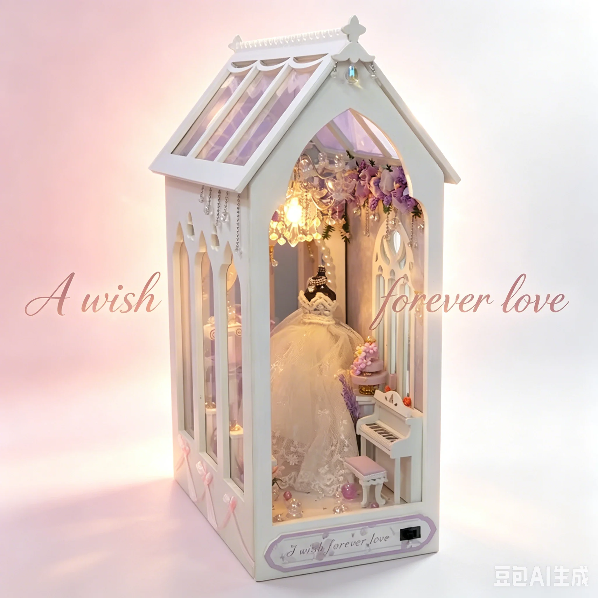 

Romantic Wedding Mirror DIY Book Nook Kit - Wooden Dollhouse with Warm Light, Miniature Bookshelf Insert Craft Gift for Couples