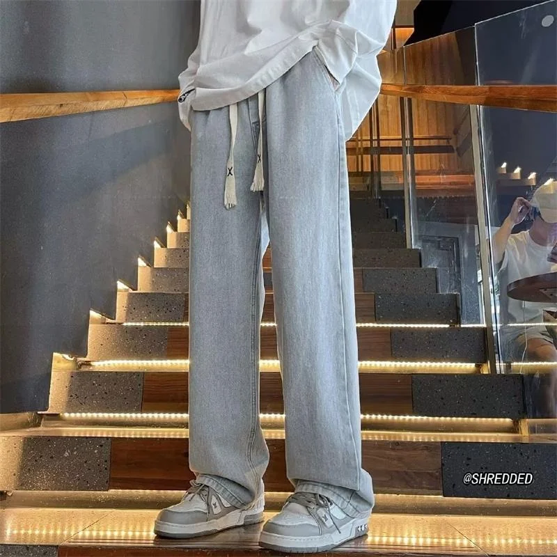 

Trendy Casual Men's Jeans Spring Autumn Loose Straight Leg Long Pants Wide Leg Jeans Loose Fit Classic Blue Denim Shorts