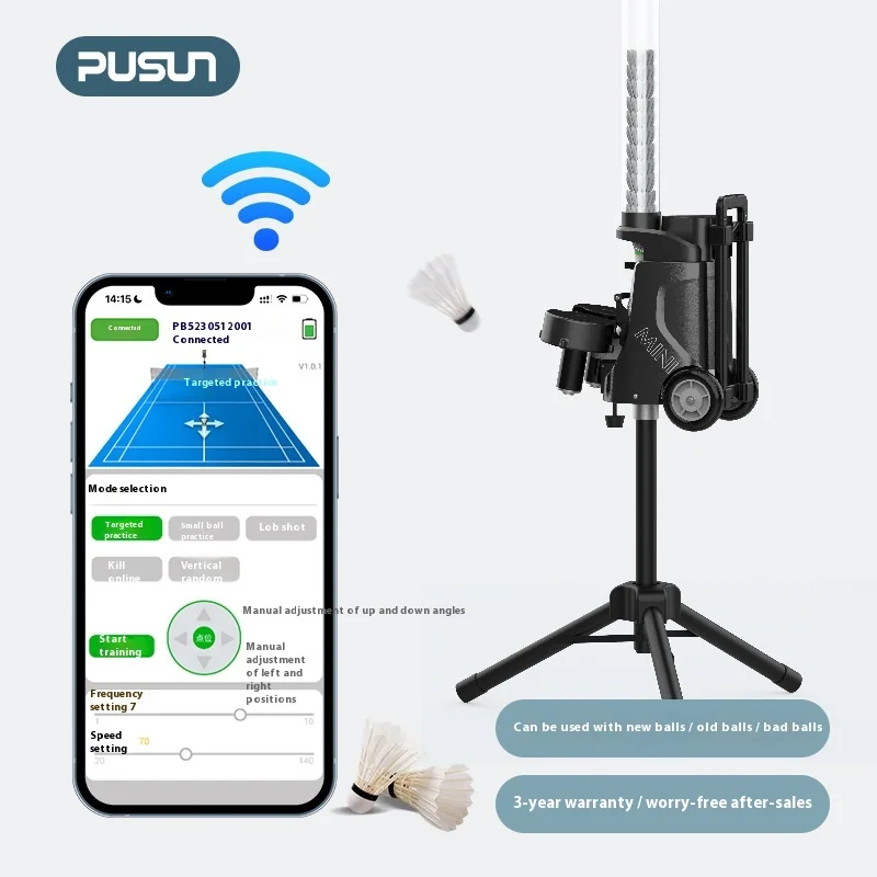 Pb-Mini Smart Badminton Training Equipment Lightweight Fixed-Point Serving Machine Factory Direct Wholesale