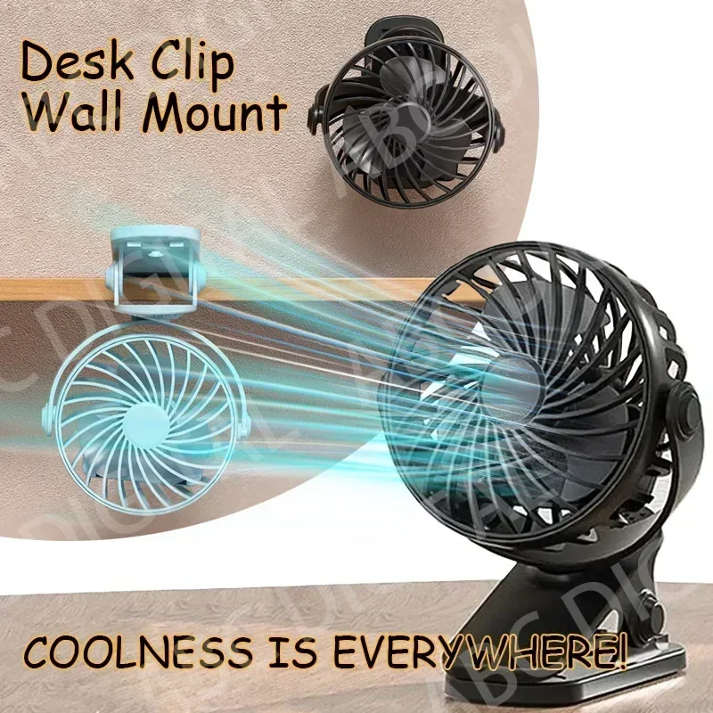 Portable Rechargeable Clip Fan 720° Rotatable Hanging Fan with Night Light Air Cooler for Outdoor Camping Ventilador