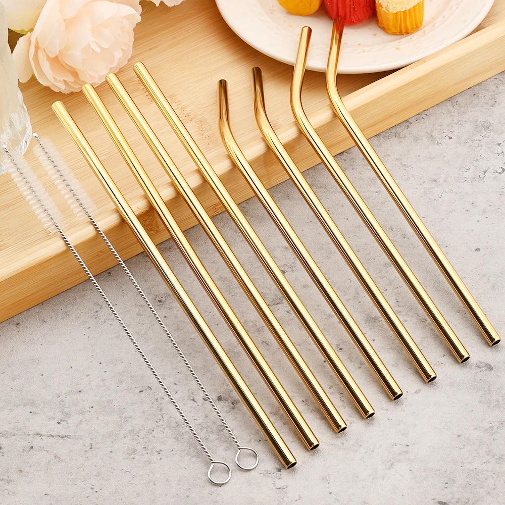 20pcs Stainless Steel Straw Set Straight Curved Drinking Straw Set Juice Milk Tea Straw Bar Party Kitchen Accessories