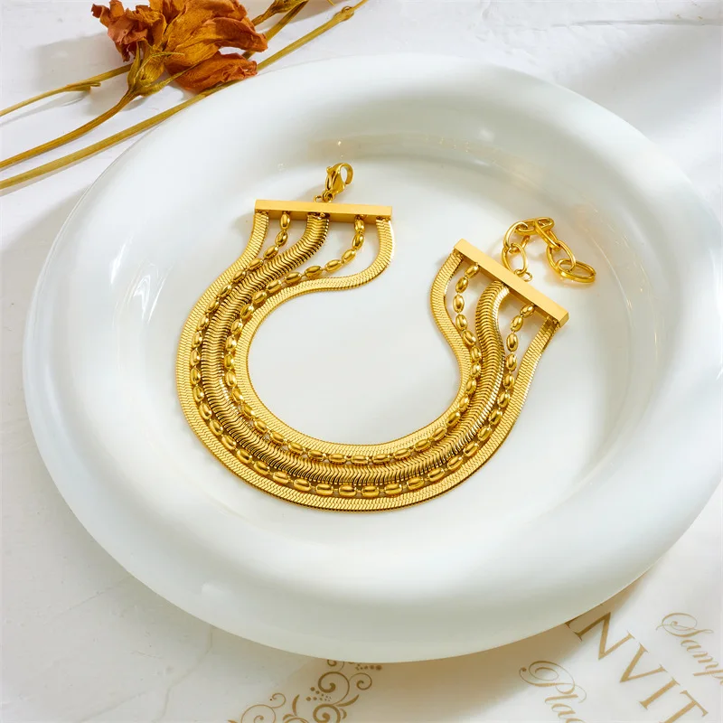 

Original New Women's Fashion Multi-layer Stainless Steel Extend Chain Link Bracelet RJ282