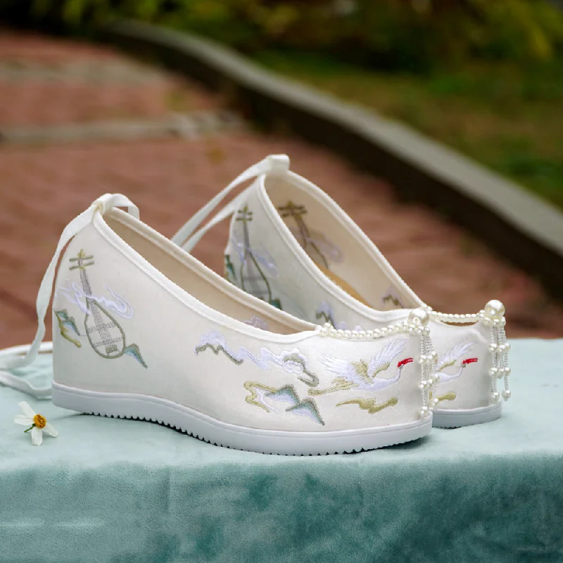 Primavera original correspondência estilo antigo hanfu arco sapatos mulher bordado flor aumento interno gao ming traje antigo